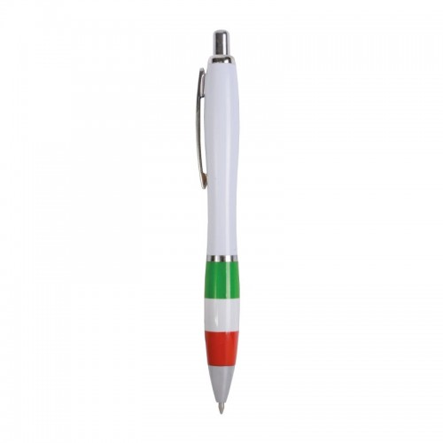 PENNA A SCATTO IN PLASTICA ABS, CON FUSTO BIANCO, IMPUGNATURA COLORATA GOMMATA