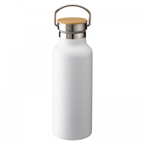 THERMOS IN ACCIAIO INOSSIDABILE  CON DOPPIA PARETE ISOLANTE CON TAPPO IN BAMBú