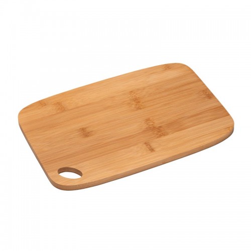 TAGLIERE DA CUCINA IN BAMBù CON ANGOLI ARROTONDATIE FORO PER ESSERE APPESO.
