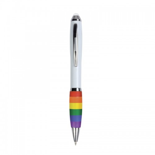 PENNA TWIST IN PLASTICA CON FUSTO BIANCO, IMPUGNATURA ARCOBALENO