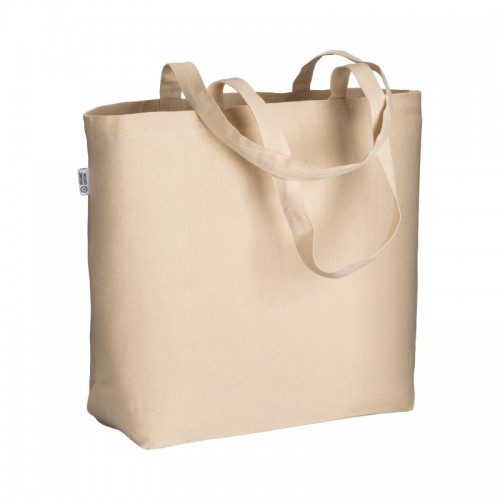 SHOPPER IN COTONE BIOLOGICO 220 G/M2, CON MANICI LUNGHI E SOFFIETTO ALLA BASE