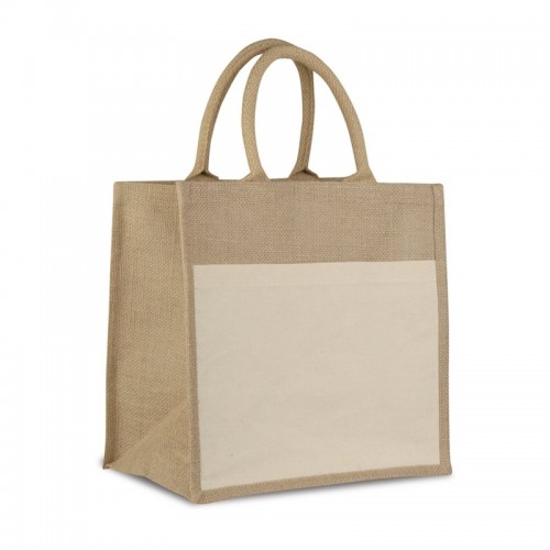 BORSA SHOPPER CON SOFFIETTO IN IUTA E COTONE Q24862