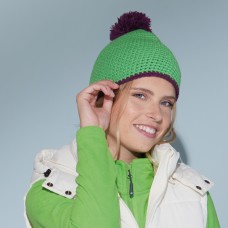 POMPON HAT WITH STRIPE 100%P