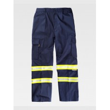 PANTALONE DA LAVORO MULTITASCHE BANDE RIFRANGENTI FLUORESCENTI B1436