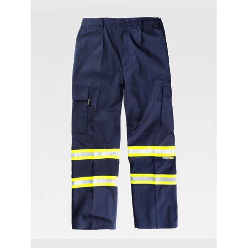 PANTALONE DA LAVORO MULTITASCHE BANDE RIFRANGENTI FLUORESCENTI B1436
