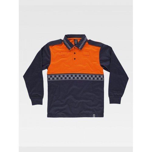 POLO MANICA LUNGA BANDE RIFRANGENTI A QUADRI C3856