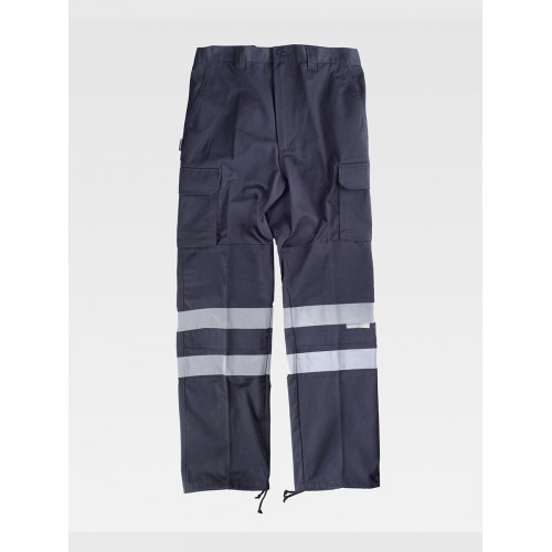 PANTALONE DA LAVORO MULTITASCHE BANDE RIFRANGENTI PROTEZIONE ALLE GINOCCHIA E GLUTEI C4016