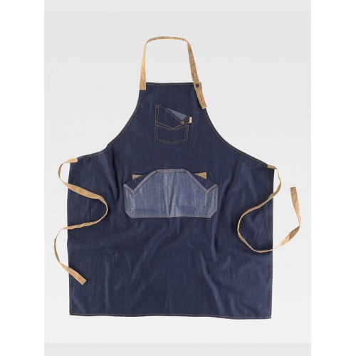 GREMBIULE CON PETTORINA TESSUTO DENIM E CANVAS M716
