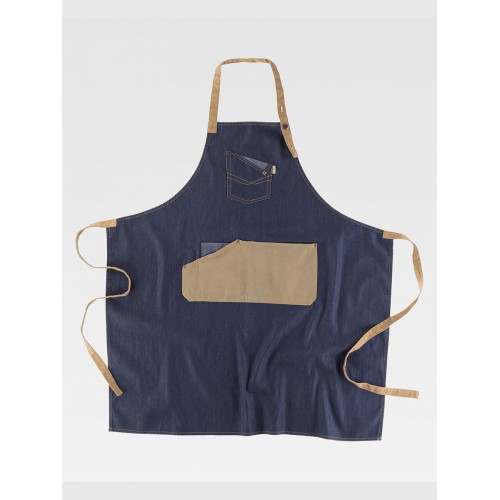 GREMBIULE CON PETTORINA TESSUTO DENIM E CANVAS M718