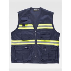 GILET MULTITASCHE LEGGERO BANDE RIFRANGENTI FLUORESCENTI S3136