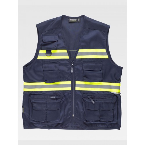 GILET MULTITASCHE LEGGERO BANDE RIFRANGENTI FLUORESCENTI S3136
