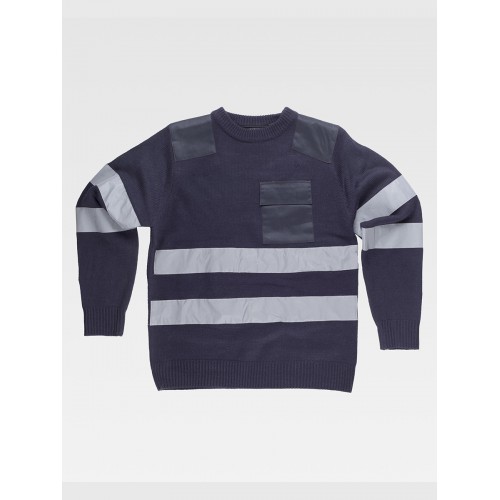 PULLOVER GIROCOLLO RINFORZI IN TWILL BANDE RIFRANGENTI S5507